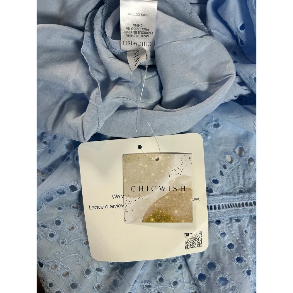 CHICWISH SunnyDay Cutwork EMBROIDERY Dress Sz M Blue Wedding Cocktail Summer NWT - Picture 4 of 11